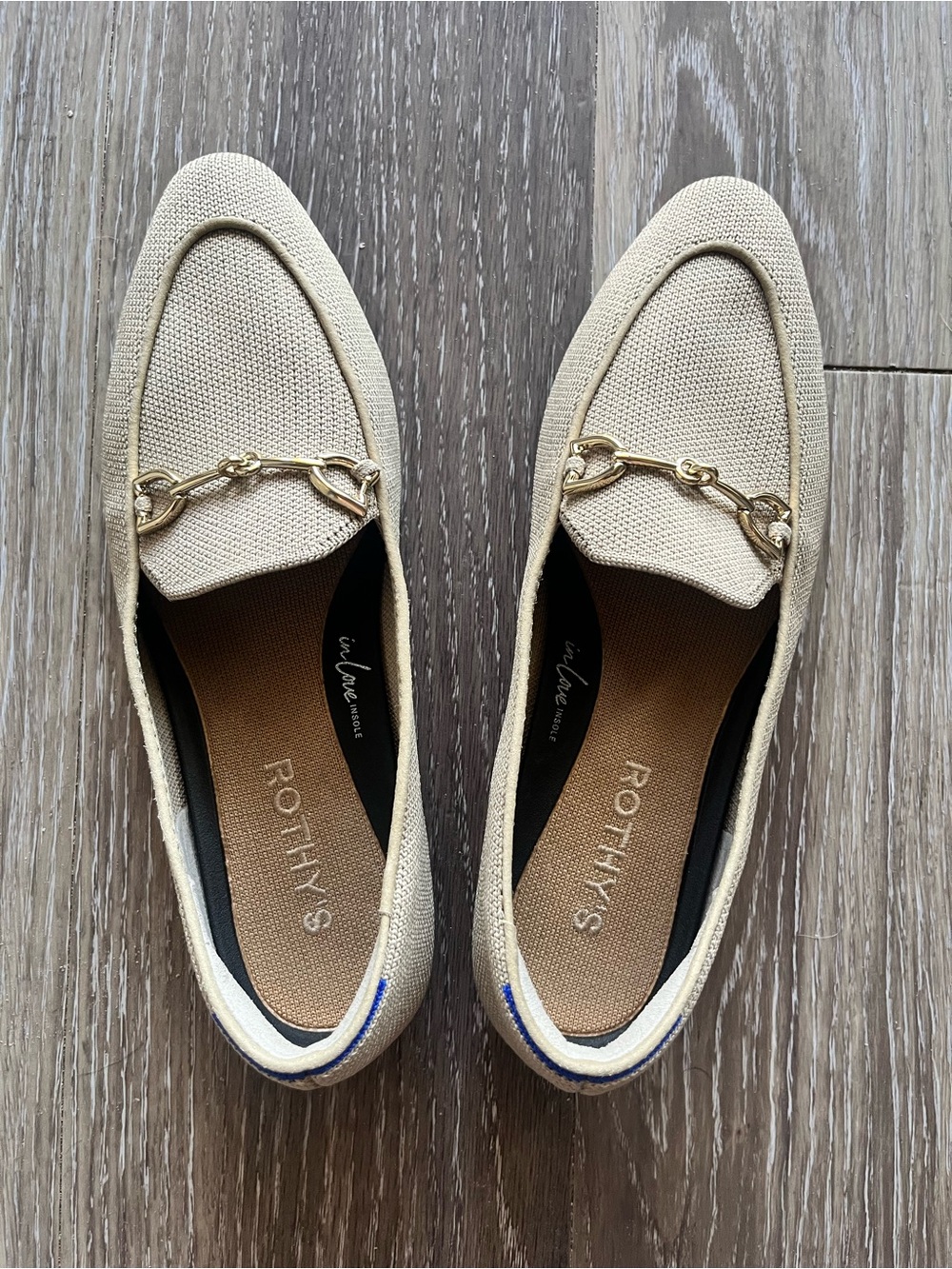 Rothy's women’s Beige flats with Gold Hardware size 6.5